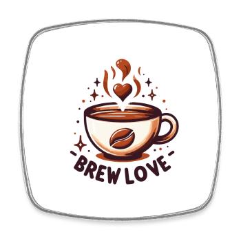 Brew Love - Kaffeetasse Illustration - Viereckiger Kühlschrankmagnet - Weiß - Vorne