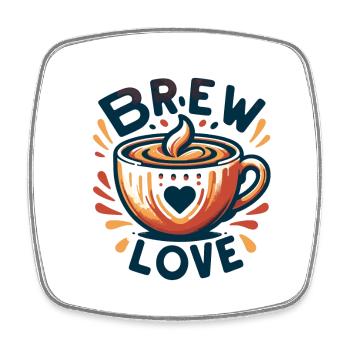 Brew Love - Kaffeetasse Illustration - Viereckiger Kühlschrankmagnet - Weiß - Vorne