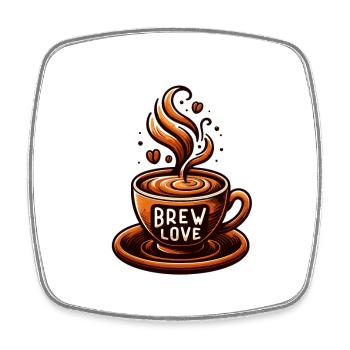 Brew Love - Kaffeetasse Illustration - Viereckiger Kühlschrankmagnet - Weiß - Vorne