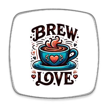 Brew Love - Kaffeetasse Illustration - Viereckiger Kühlschrankmagnet - Weiß - Vorne
