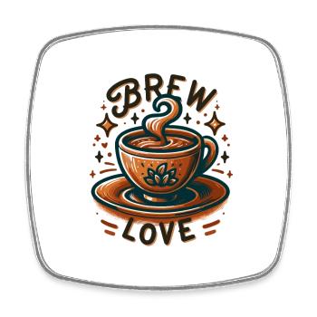 Brew Love - Kaffeetasse Illustration - Viereckiger Kühlschrankmagnet - Weiß - Vorne