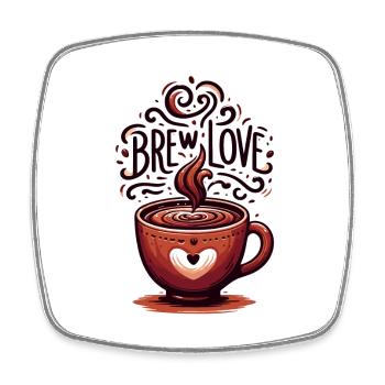 Brew Love - Kaffeetasse Illustration - Viereckiger Kühlschrankmagnet - Weiß - Vorne