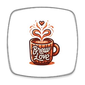 Brew Love - Kaffeetasse Illustration - Viereckiger Kühlschrankmagnet - Weiß - Vorne