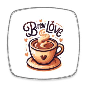 Brew Love - Kaffeetasse Illustration - Viereckiger Kühlschrankmagnet - Weiß - Vorne