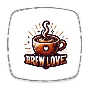 Brew Love - Kaffeetasse Illustration - Viereckiger Kühlschrankmagnet - Weiß - Vorne