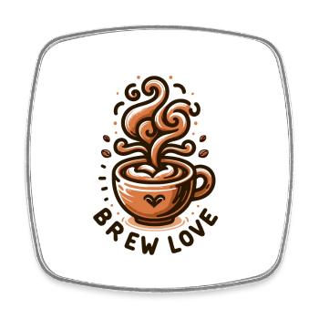 Brew Love - Kaffeetasse Illustration - Viereckiger Kühlschrankmagnet - Weiß - Vorne