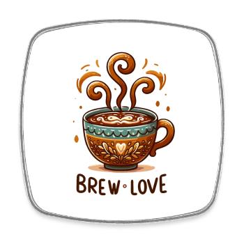 Brew Love - Kaffeetasse Illustration - Viereckiger Kühlschrankmagnet - Weiß - Vorne