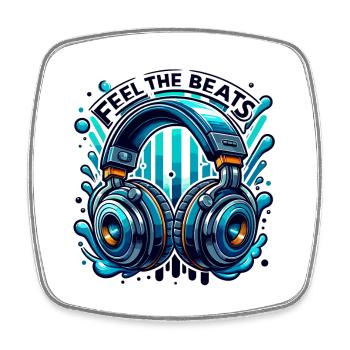 Feel the Beats - Headphones Illustration - Square fridge magnet - white - Front