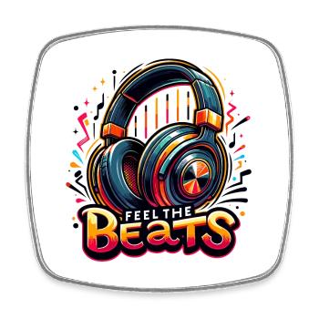 Ressentez les rythmes - Illustration d'un casque - Magnet carré - blanc - Devant