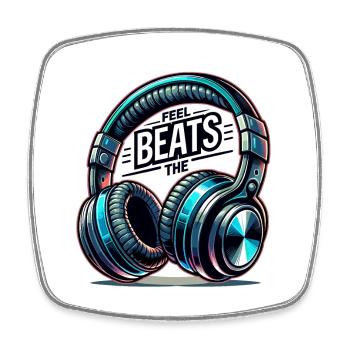 Feel the Beats - Headphones Illustration - Square fridge magnet - white - Front