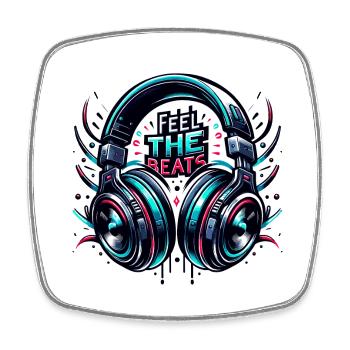 Feel the Beats - Headphones Illustration - Square fridge magnet - white - Front