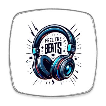 Feel the Beats - Headphones Illustration - Square fridge magnet - white - Front