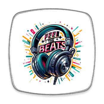 Feel the Beats - Headphones Illustration - Square fridge magnet - white - Front