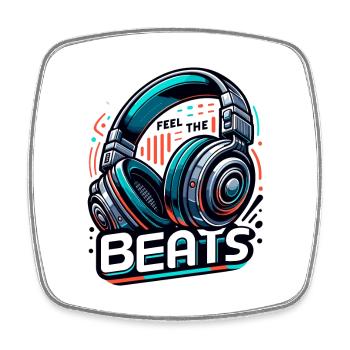 Ressentez les rythmes - Illustration d'un casque - Magnet carré - blanc - Devant