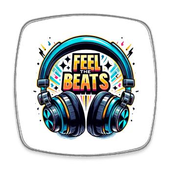 Feel the Beats - Headphones Illustration - Square fridge magnet - white - Front