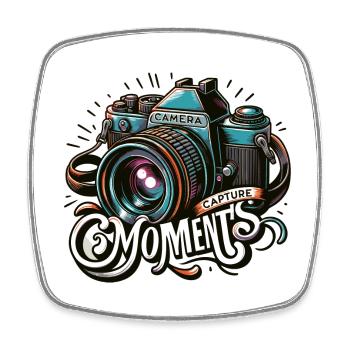 Capture Moments - Camera Illustration - Square fridge magnet - white - Front