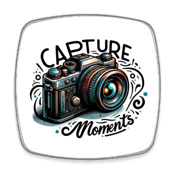 Capture Moments - Camera Illustration - Square fridge magnet - white - Front