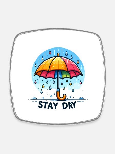 Stay Dry - Regenschirm Illustration - Firkantet køleskabsmagnet - hvid
