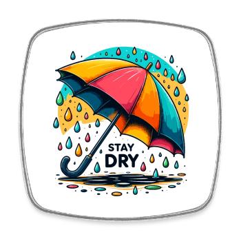 Restez au sec - Illustration de parapluie - Magnet carré - blanc - Devant