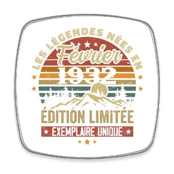 Born In February 1932 Birthday 92 Years Retro 92nd - Square fridge magnet - white - Front