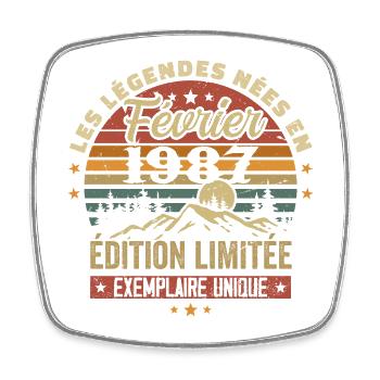 Born In February 1987 Birthday 37 Years Old Retro 37 - Square fridge magnet - white - Front