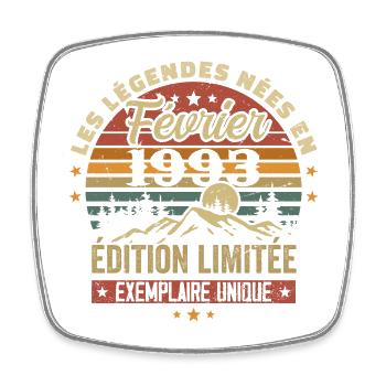 Born In February 1993 Birthday 31 Retro 31 - Square fridge magnet - white - Front