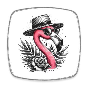 FLAMINGO RETRO HAT EYEGLASSES ROSE PLANT BOY MAN - Square fridge magnet - white - Front