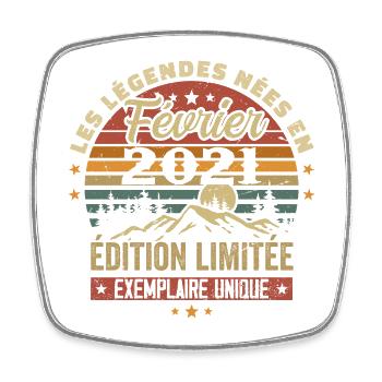 Nées En Février 2021 Anniversaire 3 ans Retro 3 - Magnet carré - blanc - Devant