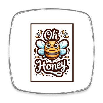 Oh miel - Illustration d’abeilles - Magnet carré - blanc - Devant