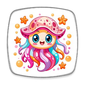 Méduse mignonne - Magnet carré - blanc - Devant