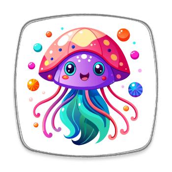 Méduse mignonne - Magnet carré - blanc - Devant