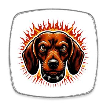 DACHSHUND, DOG, ANIMAL, ANGRY, ANGRY, ANGRY, FIGHTING, ALERT - Square fridge magnet - white - Front