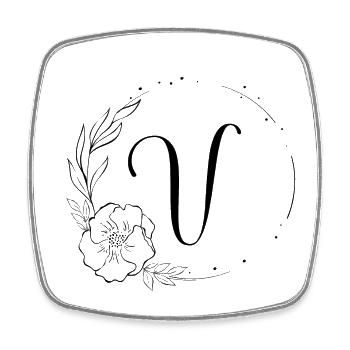 V Monogram Floral, Line Art, Personalizable - Square fridge magnet - white - Front