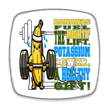 Bananen treiben den Auftrieb, Kalium-Power-Workout - Viereckiger Kühlschrankmagnet - Weiß - Vorne