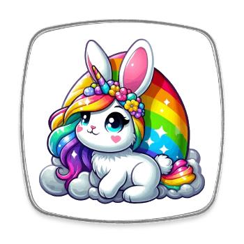 REGENBOGENFARBENER EINHORN - OSTERHASE - Viereckiger Kühlschrankmagnet - Weiß - Vorne