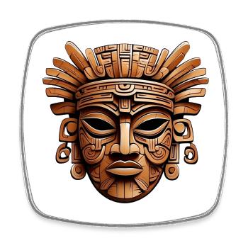 Ornate Carved Aztec, Mayan, Inca Mask - Square fridge magnet - white - Front