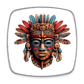 Ornate Carved Aztec, Mayan, Inca Mask - Square fridge magnet - white - Front