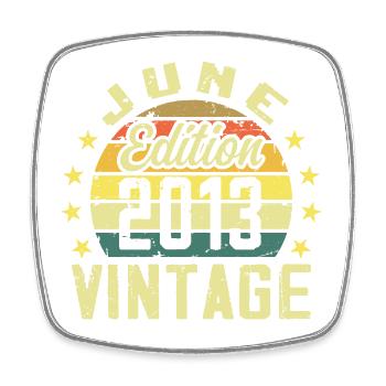 Juin 2013 Juin Cadeau Anniversaire June 2013 Rétro - Magnet carré - blanc - Devant