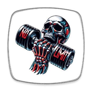 No Limit Workout Bodybuilding Skull with Dumbbell - Square fridge magnet - white - Front
