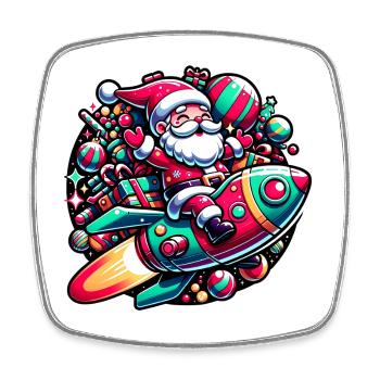 Funny Santa Claus comes with the spaceship - Square fridge magnet - white - Front
