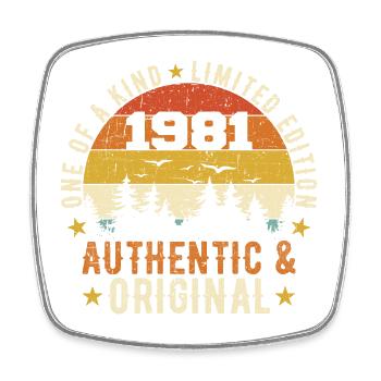 Original 1981 Geburtstagsgeschenk 1981 authentisch - Viereckiger Kühlschrankmagnet - Weiß - Vorne