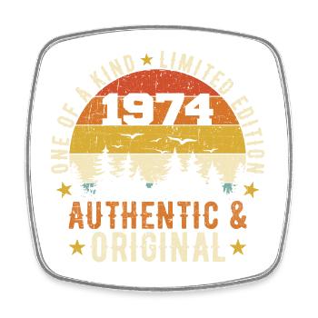 Original 1974 authentisches 1974 Geburtstagsgeschenk - Viereckiger Kühlschrankmagnet - Weiß - Vorne