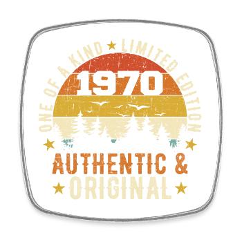 Original 1970er Jahre Geburtstagsgeschenk 1970er Jahre authentisch - Viereckiger Kühlschrankmagnet - Weiß - Vorne