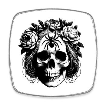 Skull with flower tendrils and large spider - Square fridge magnet - white - Front