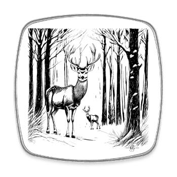 Deers in the snow - Square fridge magnet - white - Front