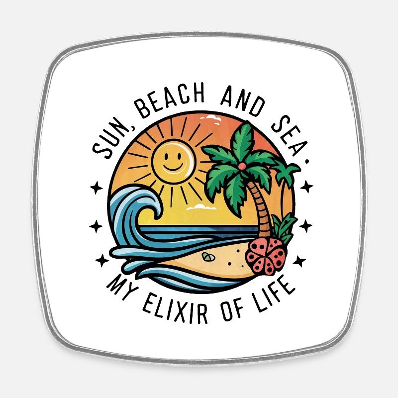 Le soleil, la plage et la mer - mon élixir de vie - Magnet carré - blanc