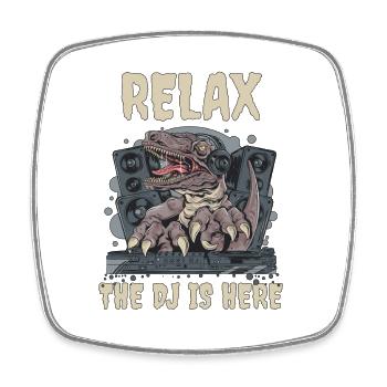 DJ Disc Jockey DJing Techno Club Dino T-Rex - Viereckiger Kühlschrankmagnet - Weiß - Vorne