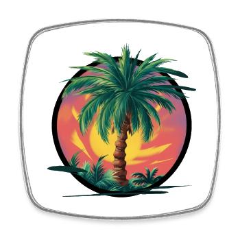 Tropical palm tree at sunset – holiday motif - Square fridge magnet - white - Front