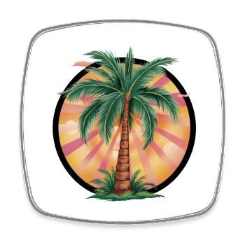 Tropical palm tree at sunset – holiday motif - Square fridge magnet - white - Front