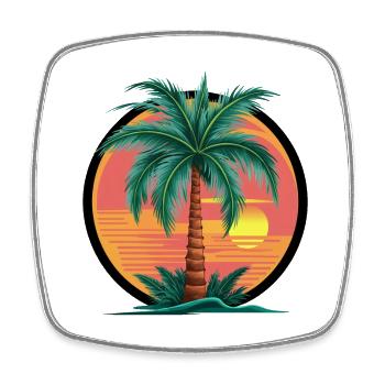 Tropical palm tree at sunset – holiday motif - Square fridge magnet - white - Front